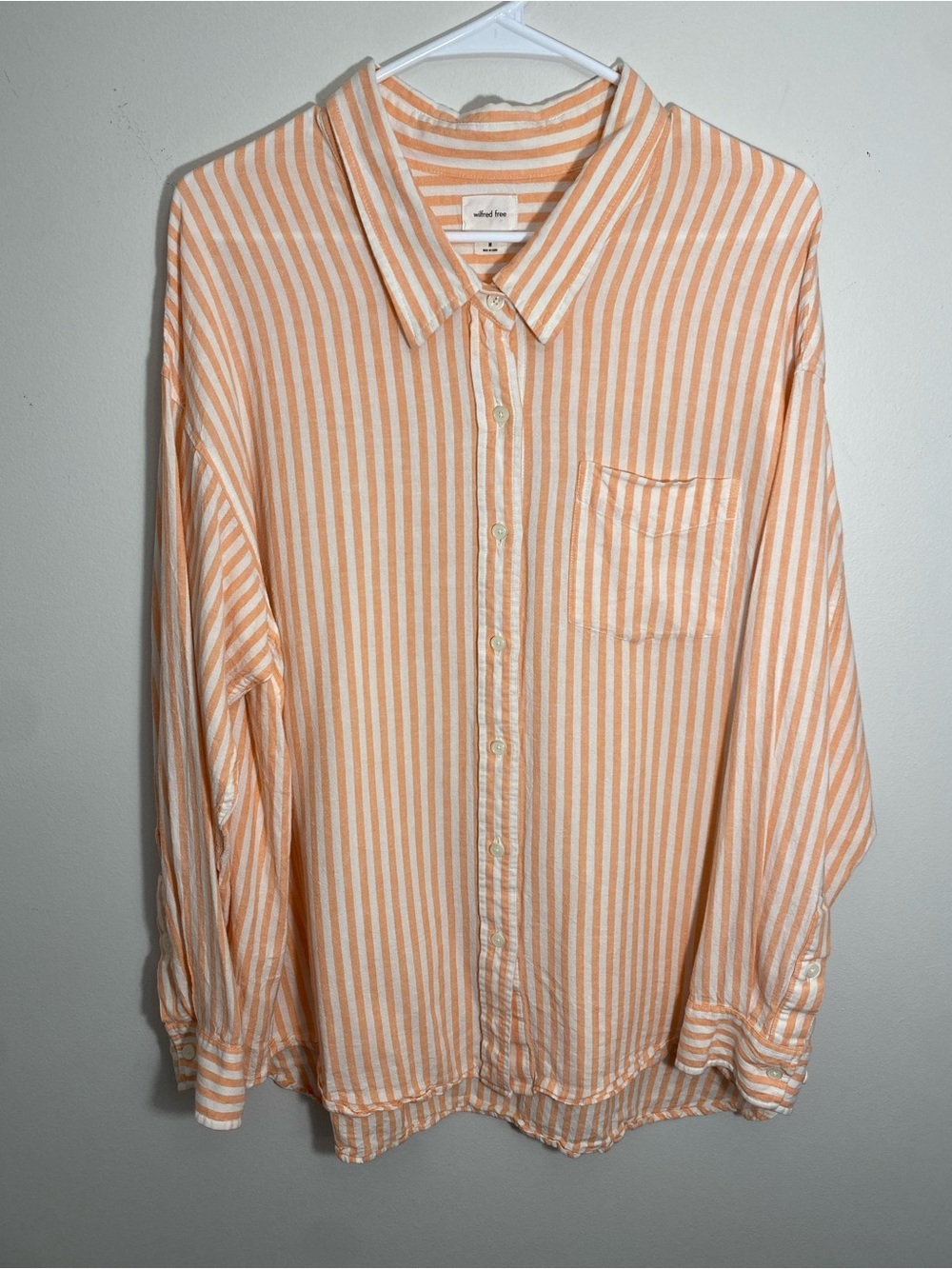 Wilfred Free Linen Blend Orange and White Striped Button-Down Shirt Medium